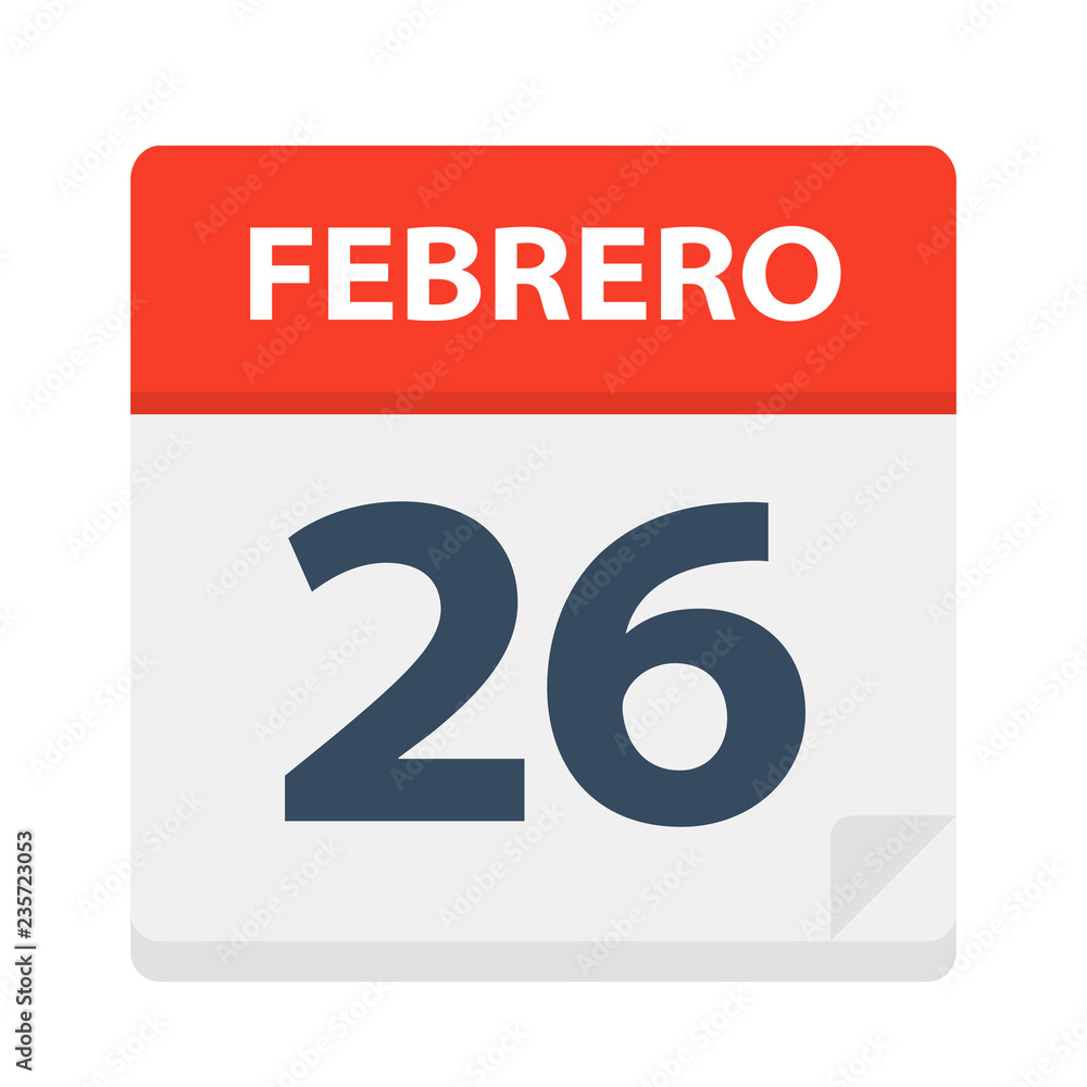 Febrero 26 - Calendar Icon - February 26. Vector illustration of Spanish Calendar Leaf Febrero 26 - Calendar Icon - February 26. Vector illustration of Spanish Calendar Leaf