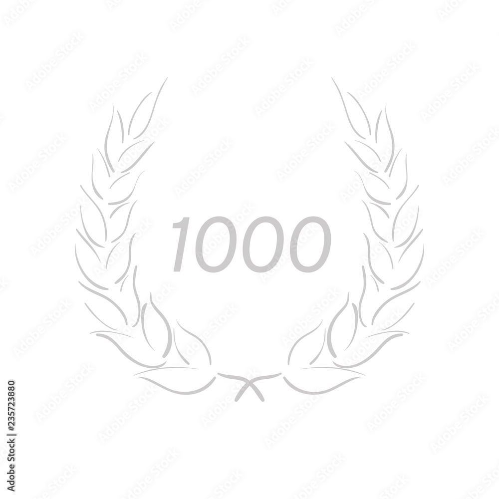 Lorbeerkranz - Jubiläum - 1000 - Piktogramm - Symbol - grau Lorbeerkranz - Jubiläum - 1000 - Piktogramm - Symbol - grau