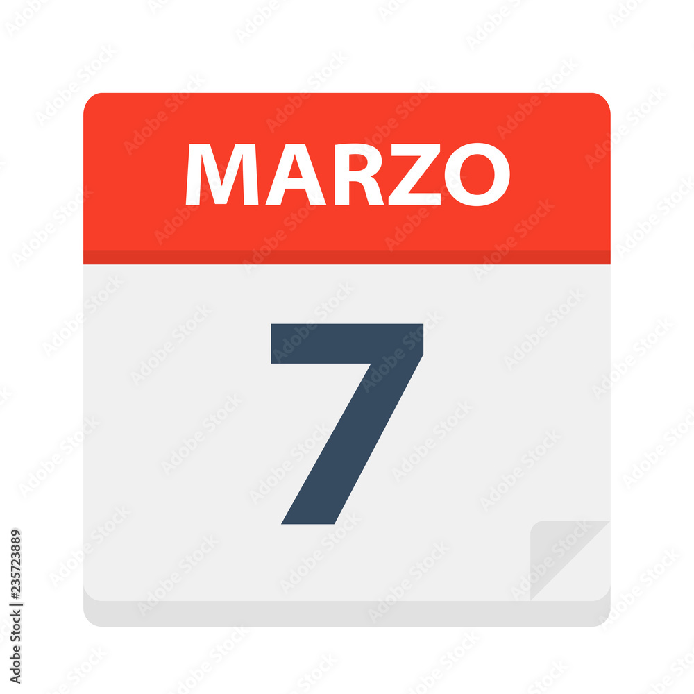 Marzo 7 - Calendar Icon - March 7. Vector illustration of Spanish Calendar Leaf Marzo 7 - Calendar Icon - March 7. Vector illustration of Spanish Calendar Leaf