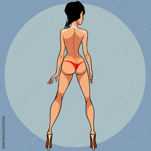 cartoon woman in red thong and high heels