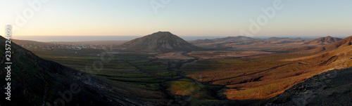 Panorama from sunset in the mountains of Fuerteventura. Canary Islands. Spain