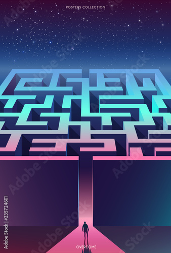 Surreal vector poster. Motivation and success. Overcome