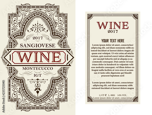 Vintage wine label with floral frame. Vector layered