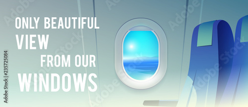 View from airplane. Airline passenger. Vacation destinations.