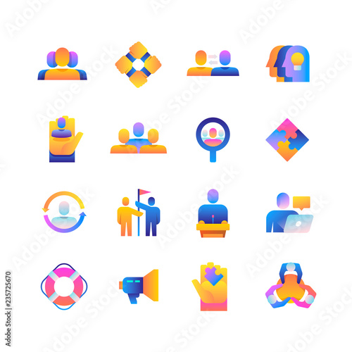 Set of Team Work. Vector Gradient Icons. Editable Color. 48x48 Pixel.