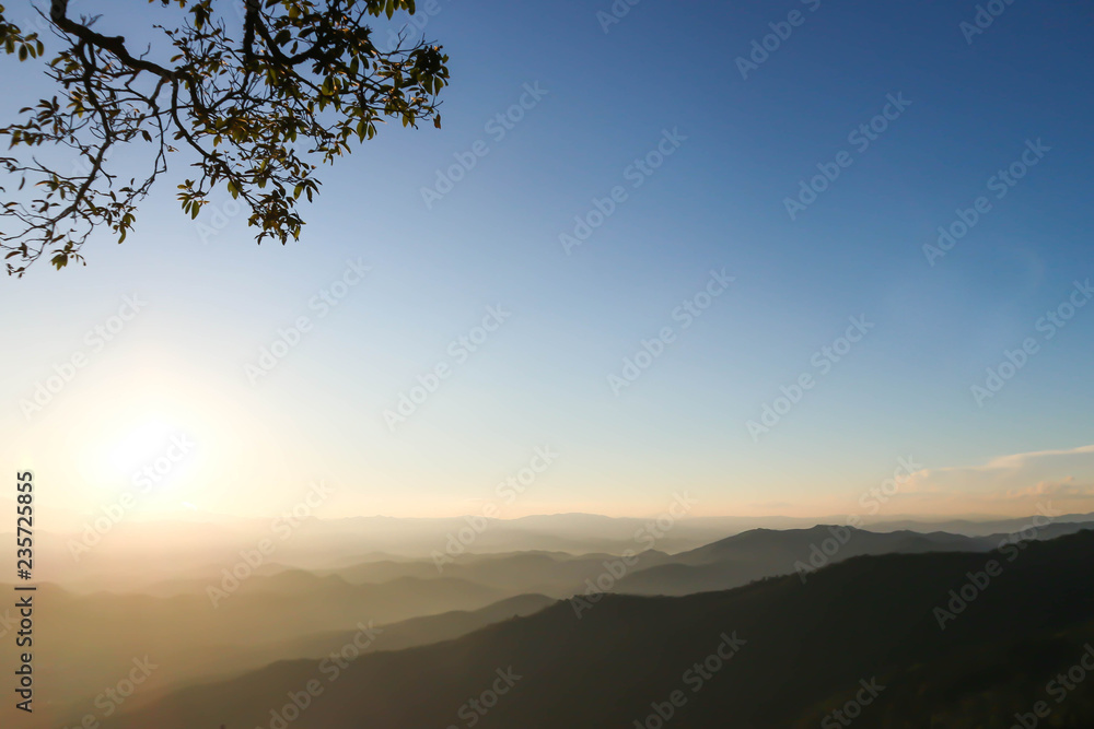 sunset or sunrise near the mountain
