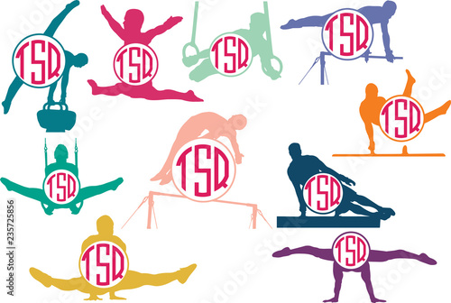 Gymnastics Logo Monogram, Circle Frames, Cuttable Design, Cut files, Silhouette Studio files, Cricut files, Vector, Logo, Circle Frame Design, Eps 10, Vector files