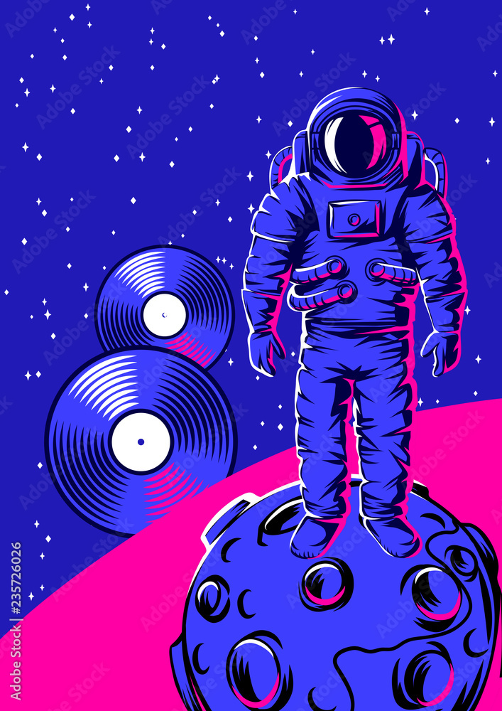 Fototapeta premium Illustration of astronaut on moon.