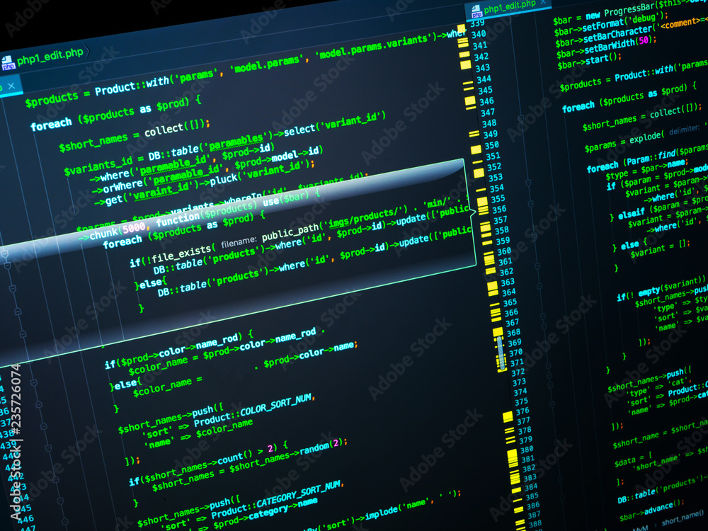 Web developing of the site using php language. Php code in the editor, macro Web developing of the site using php language. Php code in the editor, macro