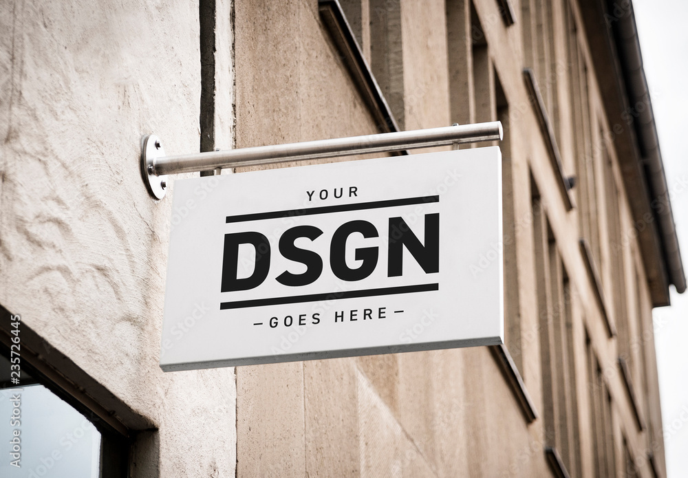 Outdoor Sign on Building Mockup Stock Template | Adobe Stock