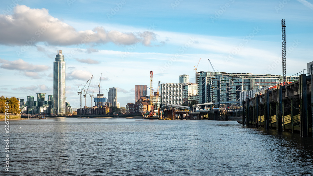 The River Thames from Battersea towards Vauxhall. A former industrial area following the conversion of Battersea Power Station and the new US Embassy.