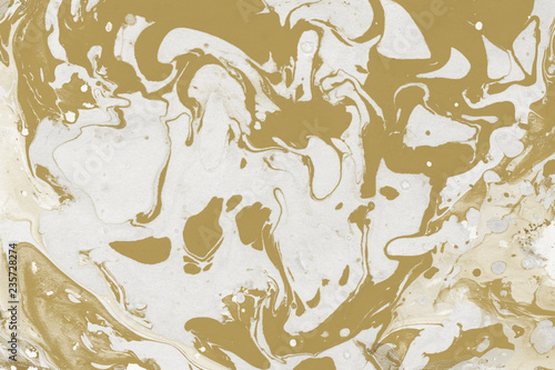 Gold marble ink paper textures on white background. Chaotic stylish abstract organic design. 