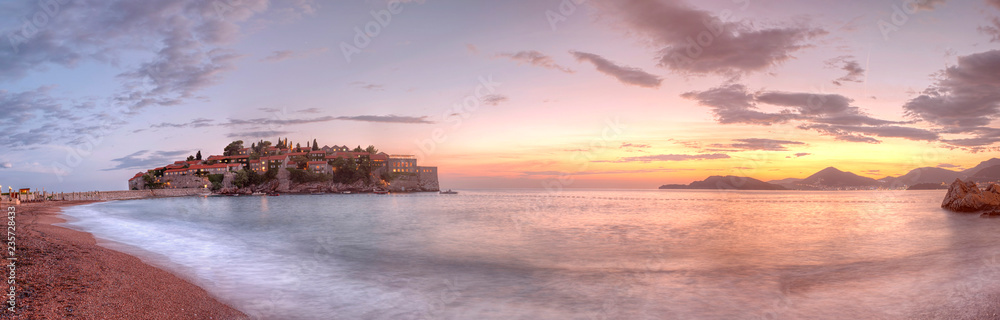 Sveti Stefani surprised at sunset, Montenegro Sveti Stefani surprised at sunset, Montenegro
