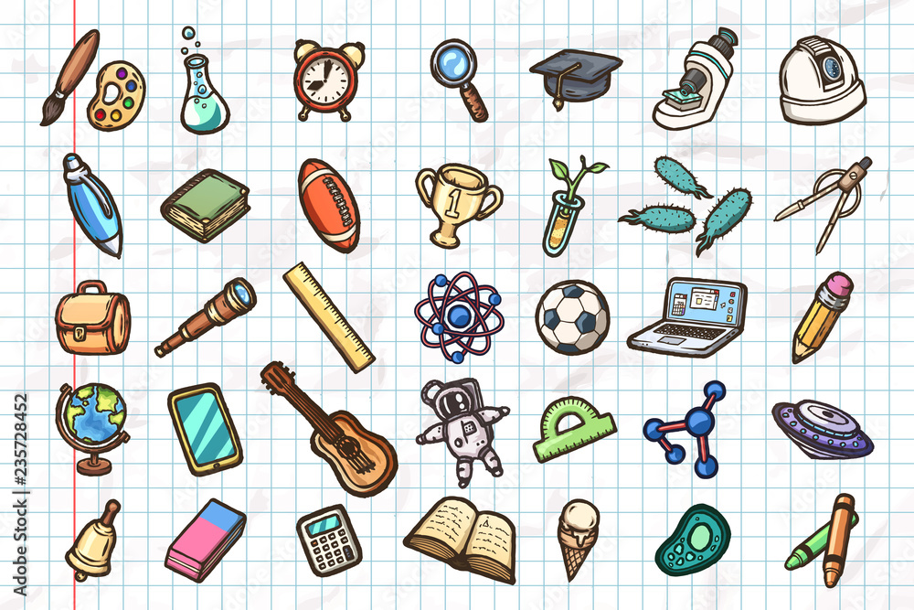 Set of hand-drawn school icons. Vector eps10 illustrations. Set of hand-drawn school icons. Vector eps10 illustrations.