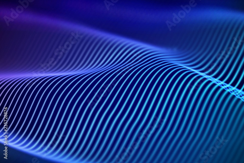 3D Sound waves. Big data abstract visualization. Digital technology concept: virtual landscape. Futuristic background. Blue sound waves, visual audio waves equalizer, EPS 10 vector illustration.