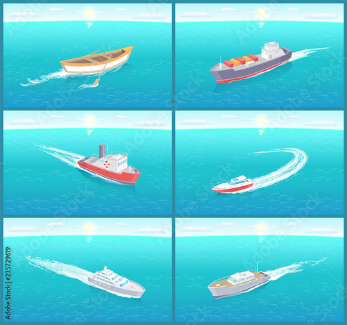 Water Transport Cruise Liners Yacht Set Vector