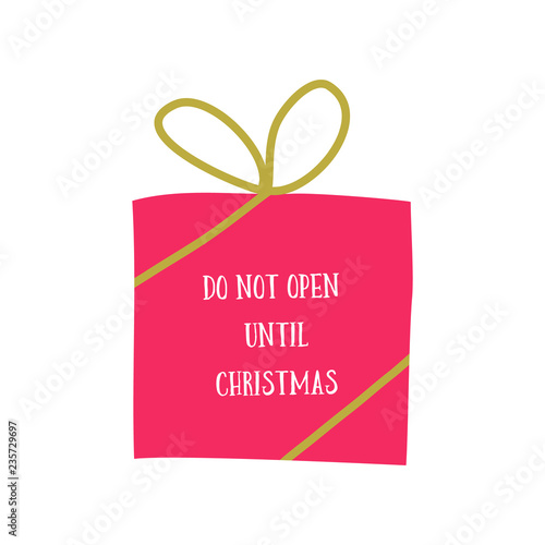 Hand drawn doodle vector illustration of pink gift box with gold ribbon. 