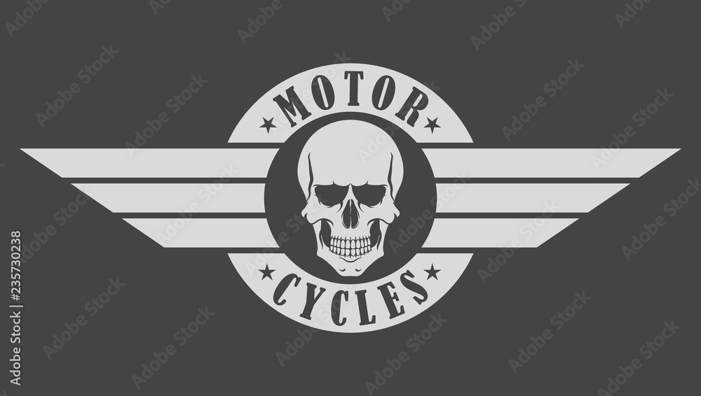 Fotografie Skull with wings and text. Biker emblem.
