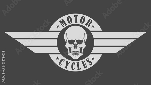 Skull with wings and text. Biker emblem.