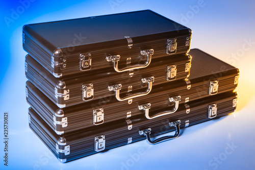 Black suitcases. Plastic ca...