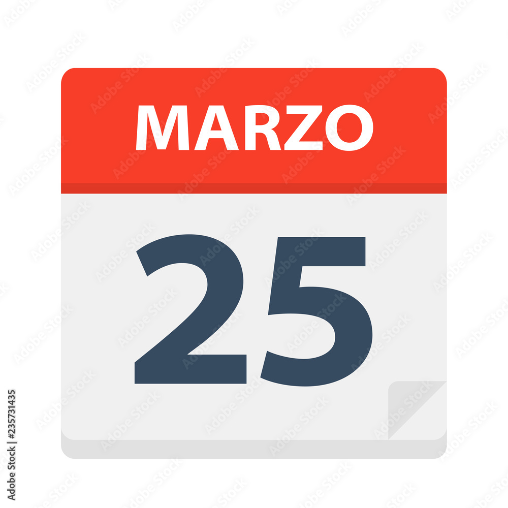 Marzo 25 - Calendar Icon - March 25. Vector illustration of Spanish Calendar Leaf Marzo 25 - Calendar Icon - March 25. Vector illustration of Spanish Calendar Leaf