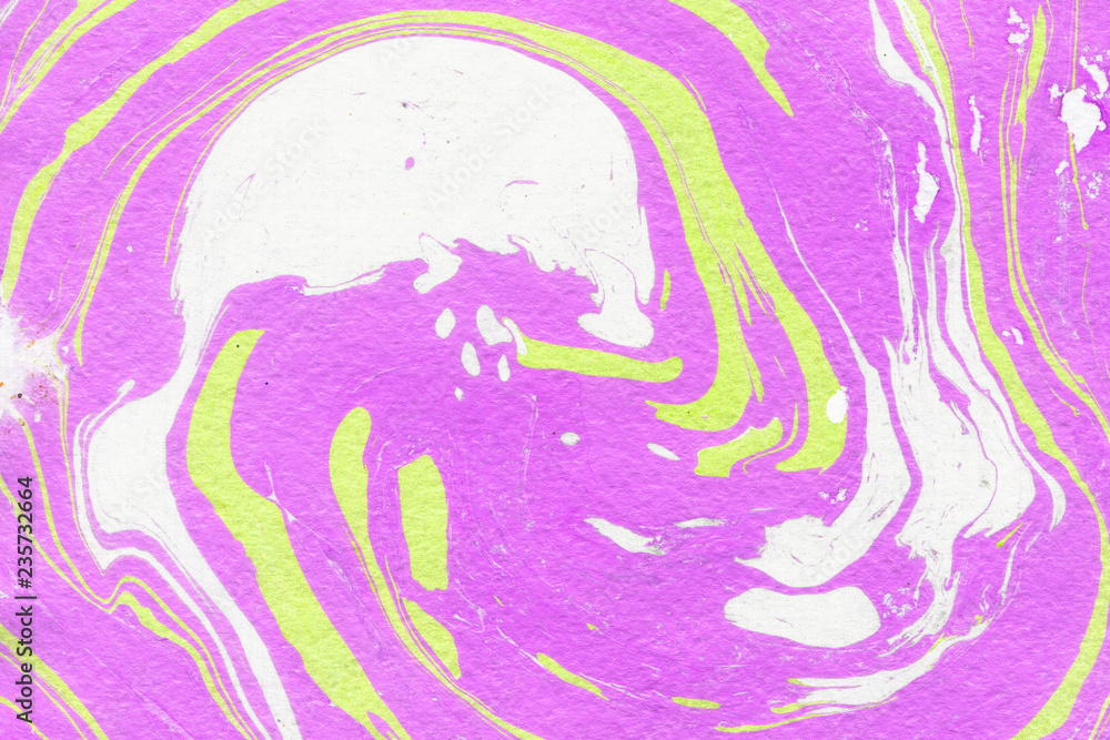 Colorful marble ink texture with abstract washes and brush strokes on the white paper background. Colorful marble ink texture with abstract washes and brush strokes on the white paper background.