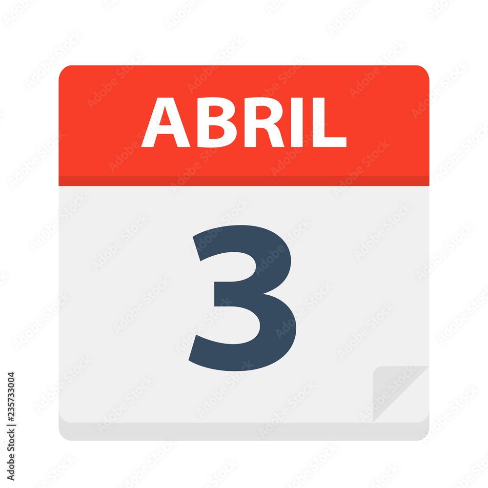 Abril 3 - Calendar Icon - April 3. Vector illustration of Spanish Calendar Leaf Abril 3 - Calendar Icon - April 3. Vector illustration of Spanish Calendar Leaf