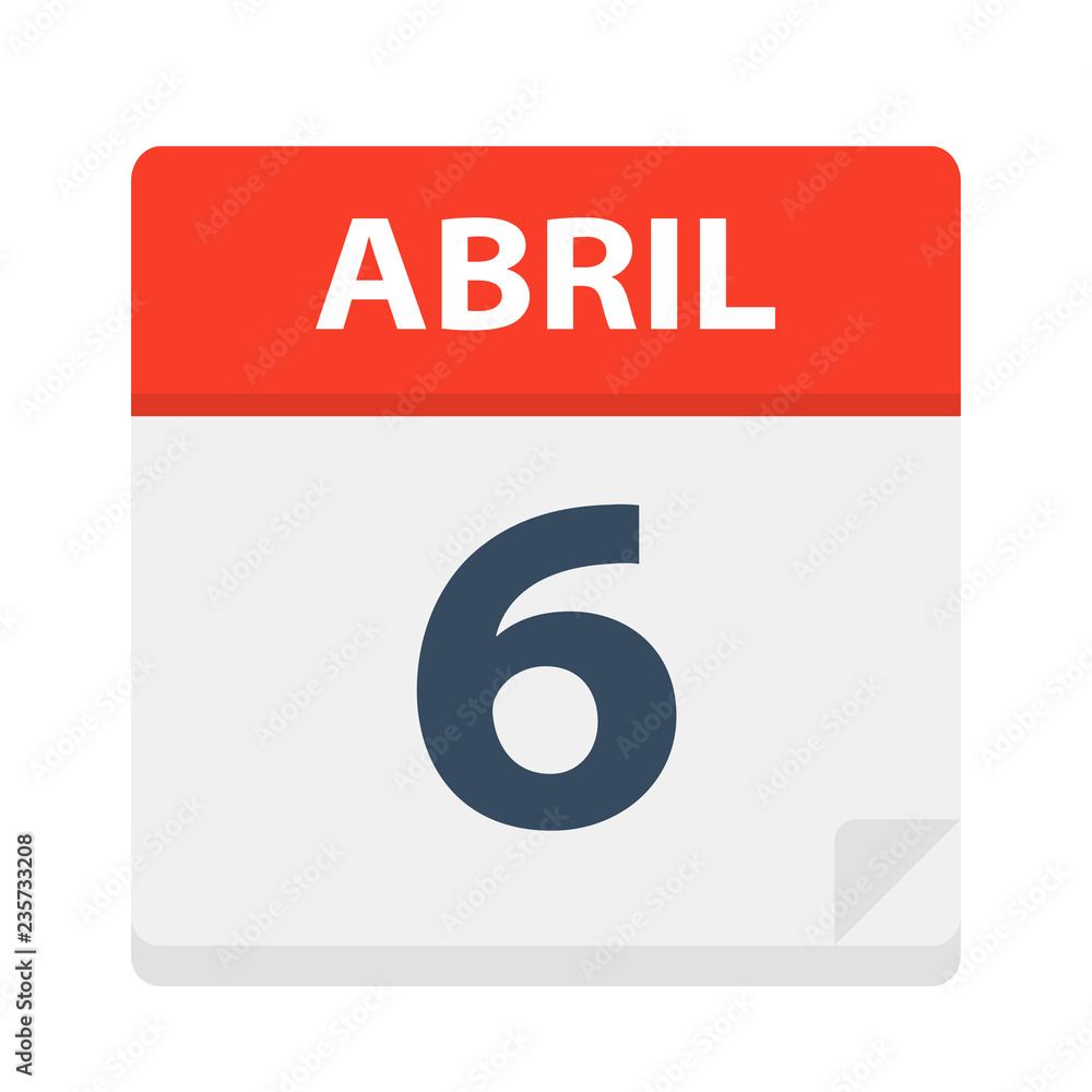Abril 6 - Calendar Icon - April 6. Vector illustration of Spanish Calendar Leaf Abril 6 - Calendar Icon - April 6. Vector illustration of Spanish Calendar Leaf