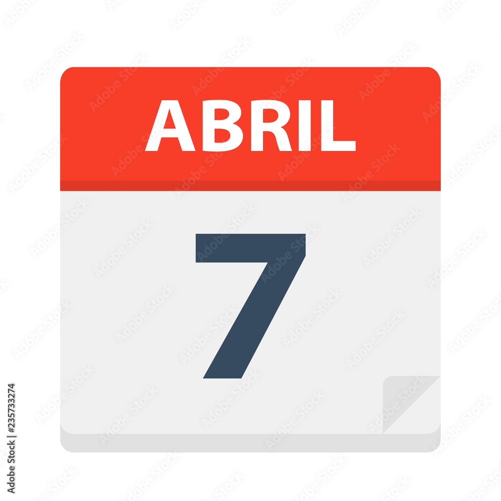 Abril 7 - Calendar Icon - April 7. Vector illustration of Spanish Calendar Leaf Abril 7 - Calendar Icon - April 7. Vector illustration of Spanish Calendar Leaf