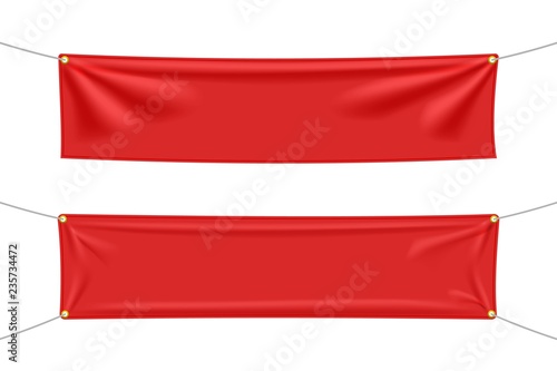 Red textile banners with folds set