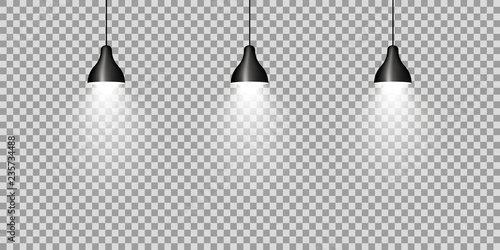Three black ceiling lamps on transparent background. vector illustration
