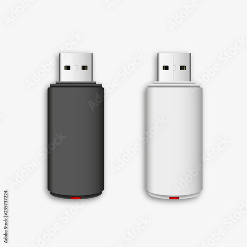 Vector isolated USB pen drives, black and white flash disks