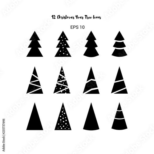 New year and christmas tree icons set 