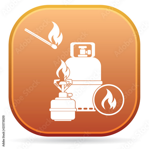 Camping stove with gas bottle icon vector