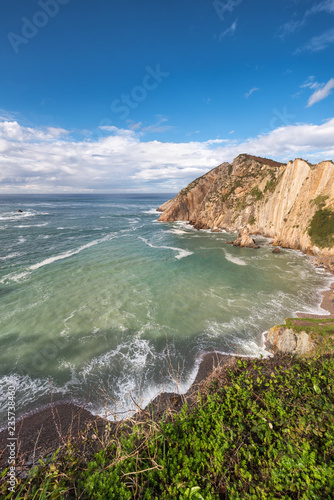 Bay and cliffs in El silenio beach, Cudillero, Asturias, Spain.