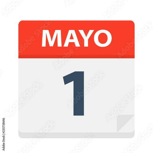 Mayo 1 - Calendar Icon - May 1. Vector illustration of Spanish Calendar Leaf