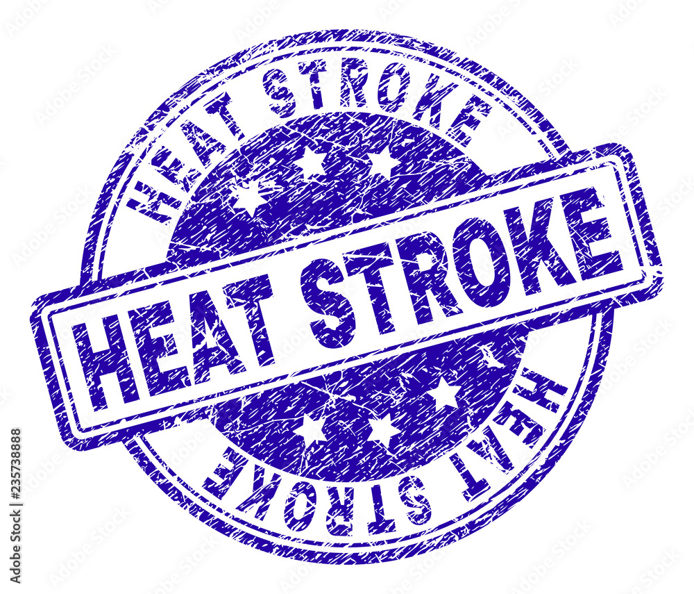 HEAT STROKE stamp seal watermark with grunge texture. Designed with rounded rectangles and circles. Blue vector rubber print of HEAT STROKE title with unclean texture. HEAT STROKE stamp seal watermark with grunge texture. Designed with rounded rectangles and circles. Blue vector rubber print of HEAT STROKE title with unclean texture.