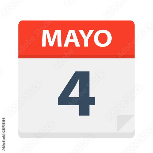 Mayo 4 - Calendar Icon - May 4. Vector illustration of Spanish Calendar Leaf