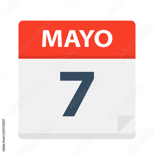 Mayo 7 - Calendar Icon - May 7. Vector illustration of Spanish Calendar Leaf