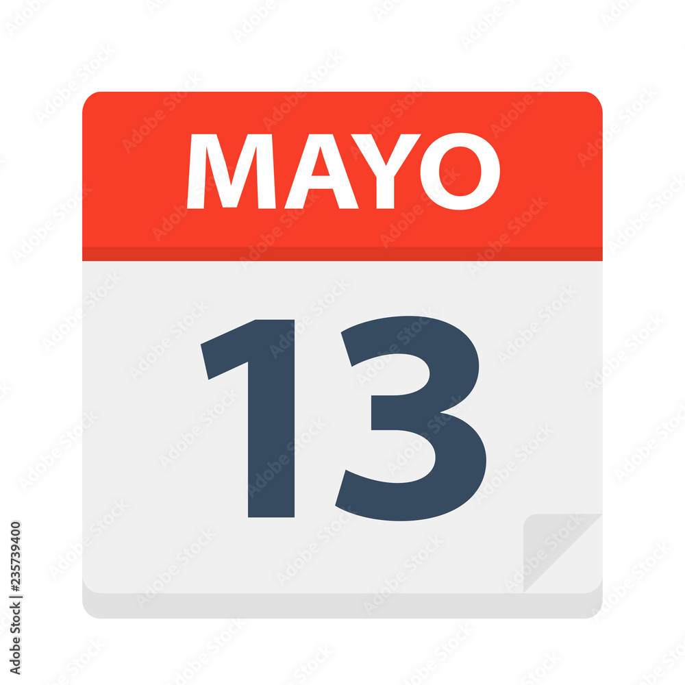 Mayo 13 - Calendar Icon - May 13. Vector illustration of Spanish Calendar Leaf Mayo 13 - Calendar Icon - May 13. Vector illustration of Spanish Calendar Leaf
