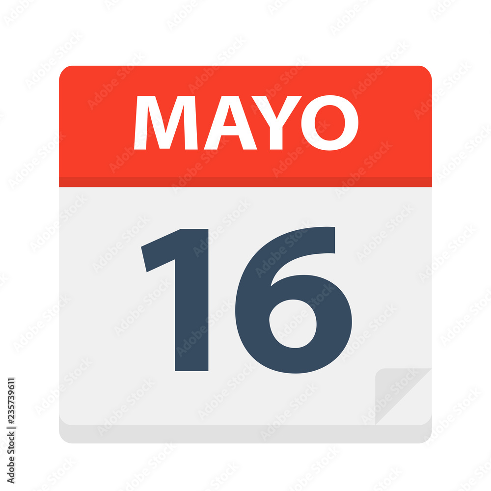 Mayo 16 - Calendar Icon - May 16. Vector illustration of Spanish Calendar Leaf Mayo 16 - Calendar Icon - May 16. Vector illustration of Spanish Calendar Leaf