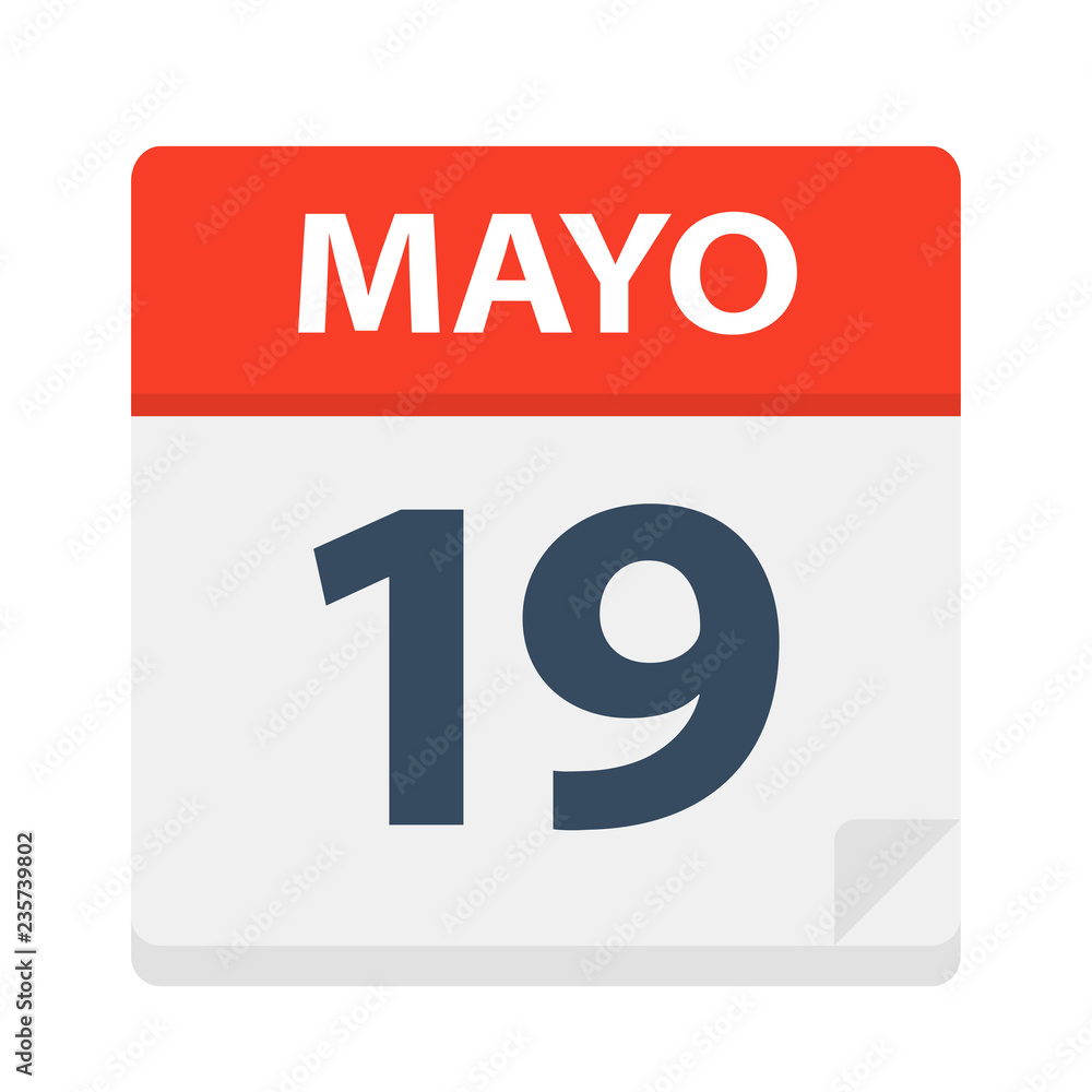 Mayo 19 - Calendar Icon - May 19. Vector illustration of Spanish Calendar Leaf Mayo 19 - Calendar Icon - May 19. Vector illustration of Spanish Calendar Leaf