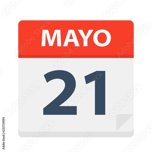 Mayo 21 - Calendar Icon - May 21. Vector illustration of Spanish Calendar Leaf