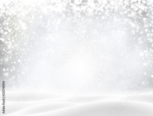 Shiny background with winter landscape and snow for seasonal, Christmas and New Year design.