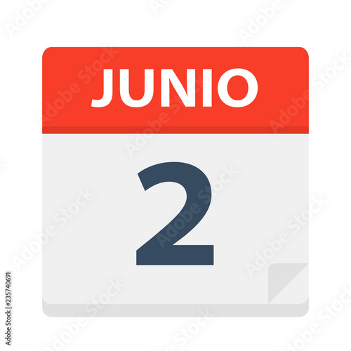Junio 2 - Calendar Icon - June 2. Vector illustration of Spanish Calendar Leaf