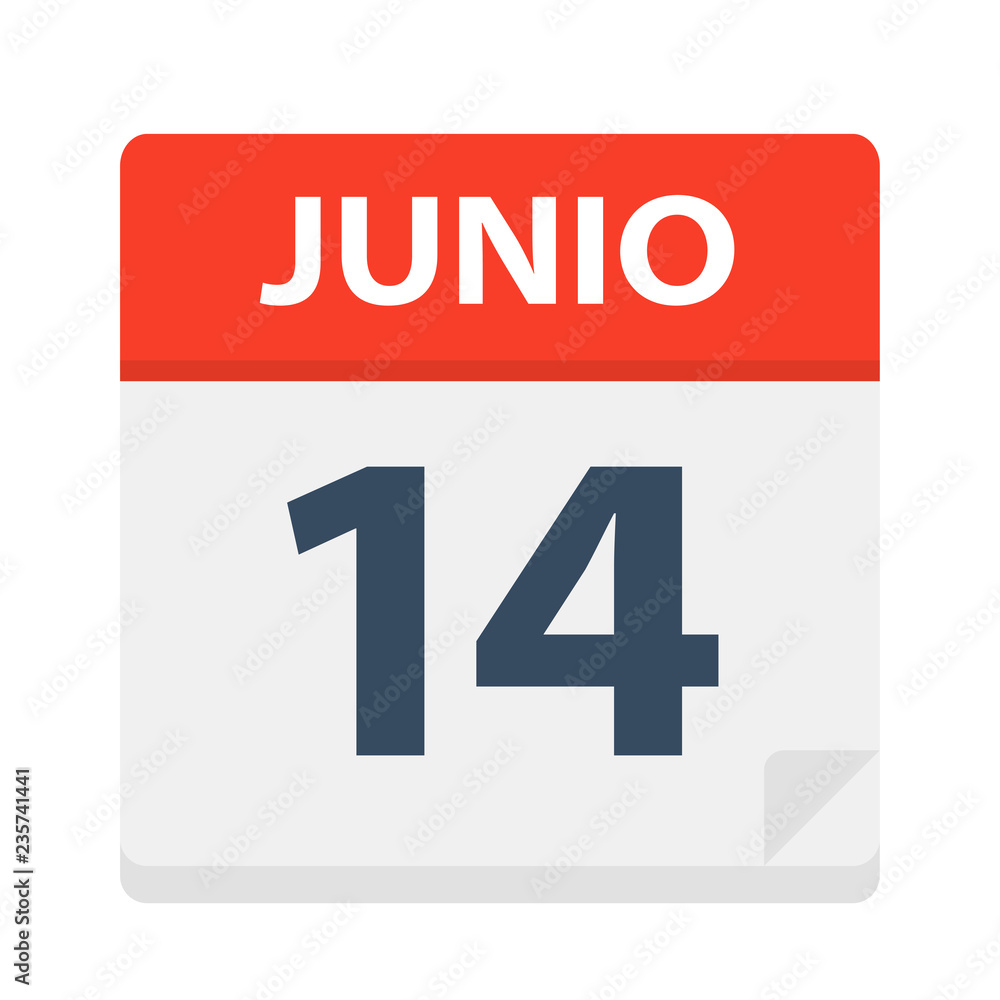 Junio 14 - Calendar Icon - June 14. Vector illustration of Spanish Calendar Leaf Junio 14 - Calendar Icon - June 14. Vector illustration of Spanish Calendar Leaf