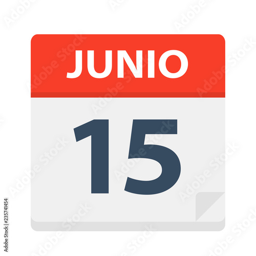 Junio 15 - Calendar Icon - June 15. Vector illustration of Spanish Calendar Leaf