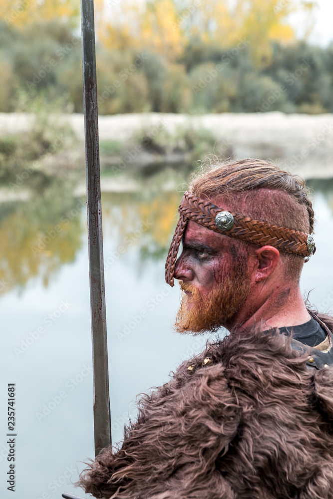 viking with red beard on the battlefield Stock Photo | Stock
