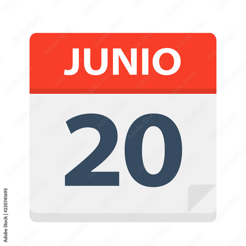 Junio 20 - Calendar Icon - June 20. Vector illustration of Spanish Calendar Leaf Junio 20 - Calendar Icon - June 20. Vector illustration of Spanish Calendar Leaf