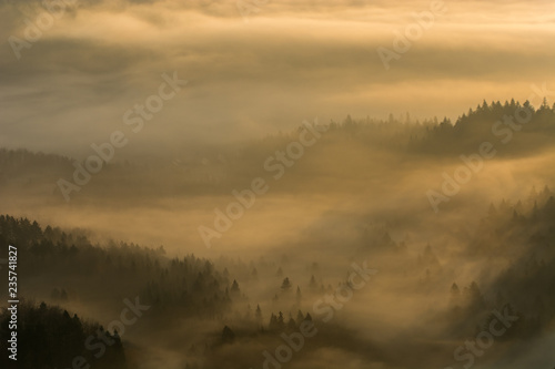Jesienne mgły w Beskidzie Sądeckim,małopolska.